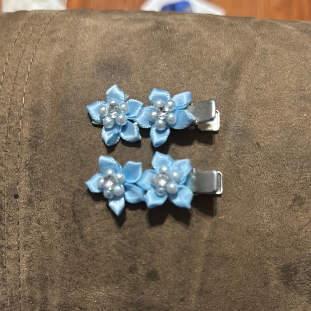 Blue Floral Hair Clips for Kids